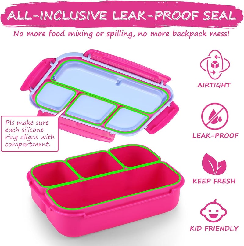 QQKO Bento Box for Kids Adults, School Toddler Lunch Box for Boys Girls, Lunch Box Containers with 4 Compartments, Sauce Container, Utensils, Food Picks and Muffin Cups for School, Pink Blue - Image 5